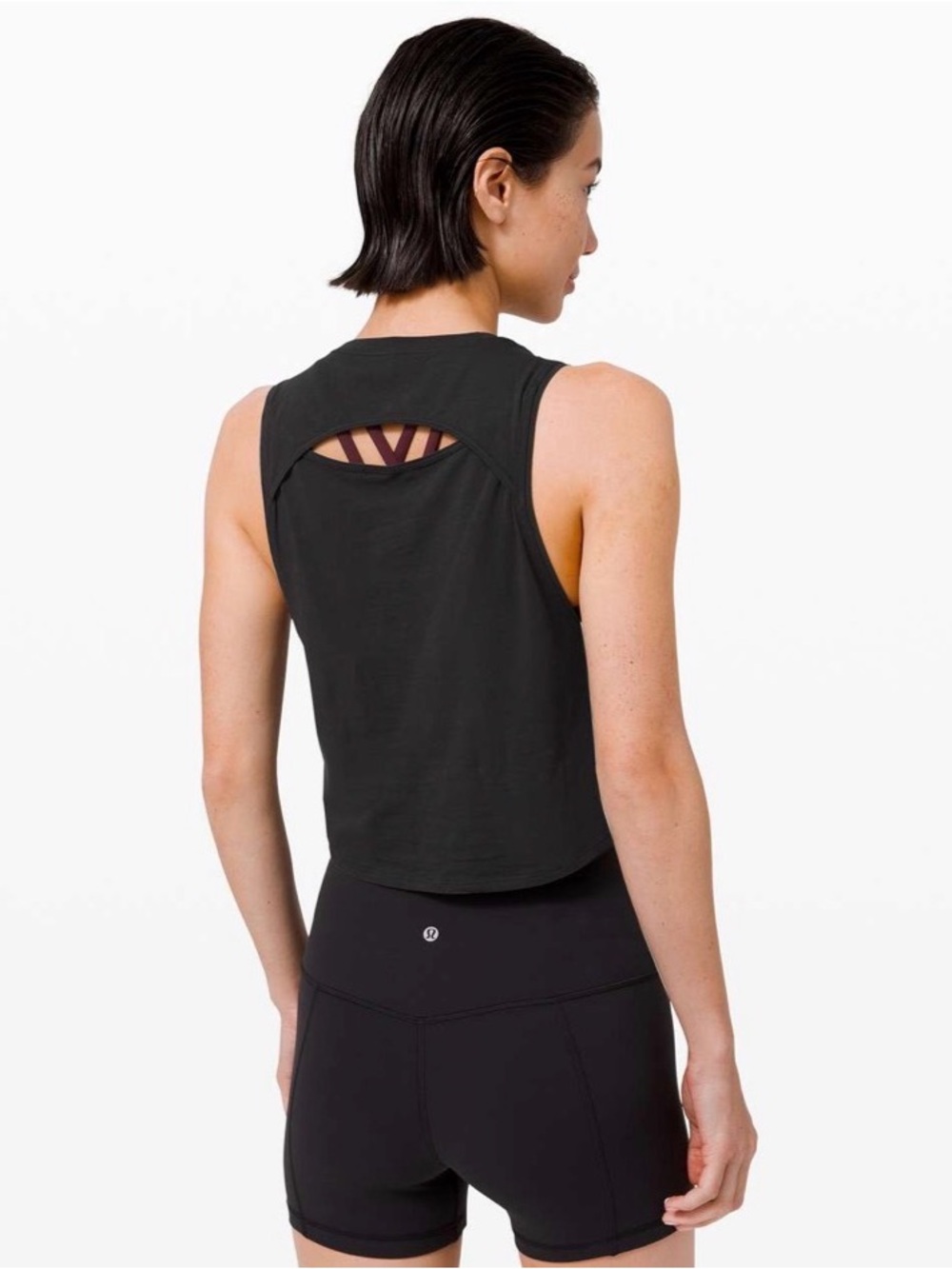 Lululemon Cut Back Crop Black Muscle Pima Cotton Workout Tank
